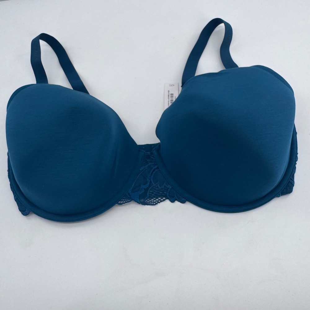 Adore Me Full Coverage Bra Teal Blue Lace Trim Underwire Support Sz 42G New